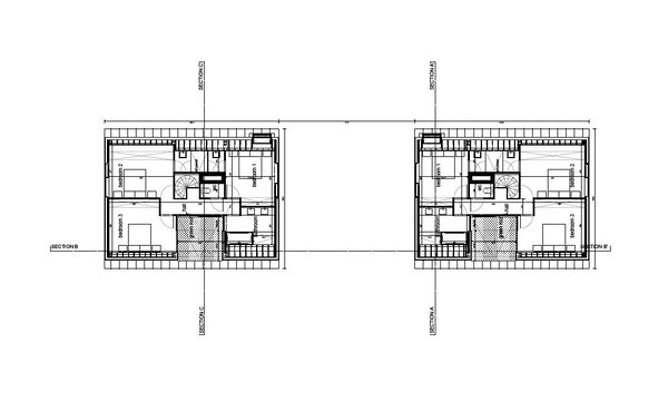 Le troisième niveau regroupe les chambres et la salle de bains et complète l’étage inférieur.