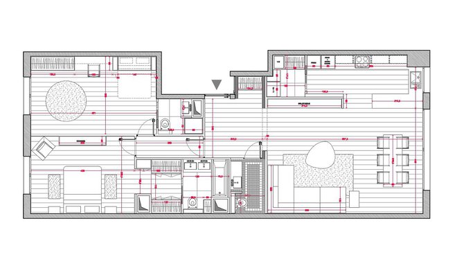 Dans cet appartement de 100 m², toutes les pièces ont été redimensionnées pour retrouver des proportions plus adaptées à leurs fonctions respectives. La cuisine couloir, qui ne pouvait être déplacée, a été ouverte partiellement pour s’intégrer dans le volume global de la pièce à vivre. Dans cet appartement de 100 m², toutes les pièces ont été redimensionnées pour retrouver des proportions plus adaptées à leurs fonctions respectives. La cuisine couloir, qui ne pouvait être déplacée, a été ouverte partiellement pour s’intégrer dans le volume global de la pièce à vivre.