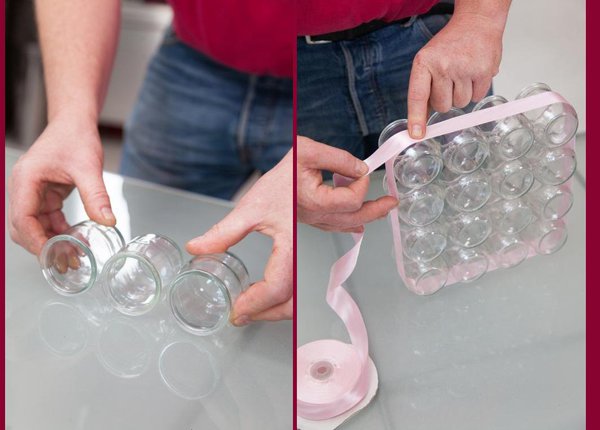 Etape 2 : Après séchage de la colle, entourez les verres d'un ruban.