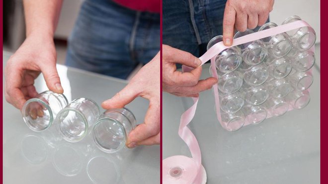 Etape 2 : Après séchage de la colle, entourez les verres d'un ruban.