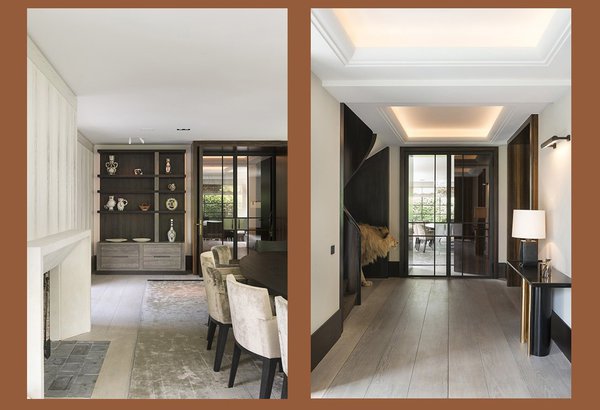 Dans ces placards décoratifs, une collection de céramiques ethniques venues d’ailleurs, évoquant la période de Picasso à Vallauris. Par la porte d’entrée en verre, insérée dans un châssis tel un portail, vous entrez dans le coeur de l’habitation.