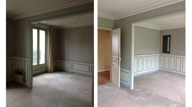 Avant : le salon et la salle à manger avant suppression de la cloison partielle qui les séparait.