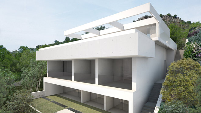 Ses trois niveaux en terrasse sont desservis par un escalier extérieur latéral.