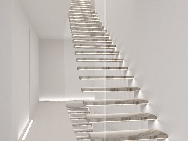 Les marches en onyx illuminé composent la colonne vertébrale de l’édifice.