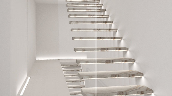 Les marches en onyx illuminé composent la colonne vertébrale de l’édifice.