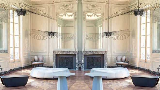 Table Ankara L et fauteuil Nubilo baby décliné en 4 harmonies de couleurs. En acier laqué, laine, velours, mousse polyester, édité chez Petite Friture en 2015. Au plafond, suspensions Vertigo en fibre de verre, métal et polyuréthane, 6 coloris et deux tailles, éditées par Petite Friture en 2010. Au centre, collection de poufs Windmills inspirée des cercles de recherche chromatique. En bois, mousse et tissu avec large gamme de coloris. Trois tailles disponibles. Editée par La Cividina en 2014. Table Ankara L et fauteuil Nubilo baby décliné en 4 harmonies de couleurs. En acier laqué, laine, velours, mousse polyester, édité chez Petite Friture en 2015. Au plafond, suspensions Vertigo en fibre de verre, métal et polyuréthane, 6 coloris et deux tailles, éditées par Petite Friture en 2010. Au centre, collection de poufs Windmills inspirée des cercles de recherche chromatique. En bois, mousse et tissu avec large gamme de coloris. Trois tailles disponibles. Editée par La Cividina en 2014.