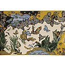 « Tropiques », création en 1956, tapisserie d’Aubusson, atelier Picaud. Cette invitation au voyage explose comme un feu d’artifice de couleurs.