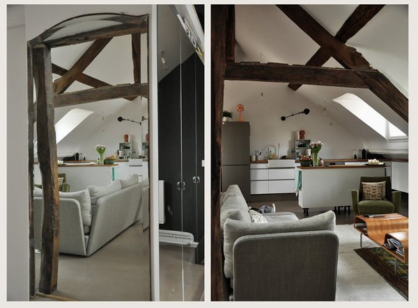 Le salon et son canapé gris clair sont orientés vers la terrasse.