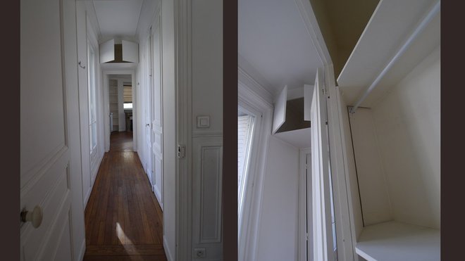 Avant les travaux : les anciens rangements et dressing situés dans les espaces perdus.