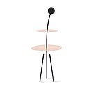 Un petit air de Miro pour ce guéridon prénommé Alex en fer forgé patiné noir et plateaux recouverts de feuille d’or rose. Création Philippine Lemaire.