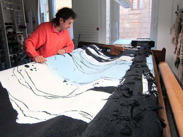 La Rivière au bord de l'eau, d'après Olivier Nottellet : tombée de métier chez le lissier Bernard Battu (Aubusson).