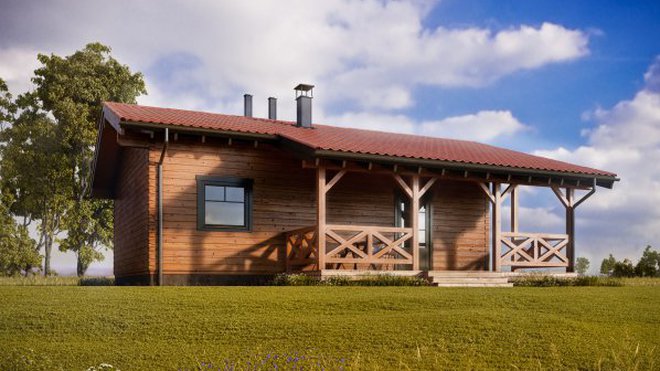 Compacte, la maison Fourmi est dotée d'une belle terrasse couverte façon ouest américain.