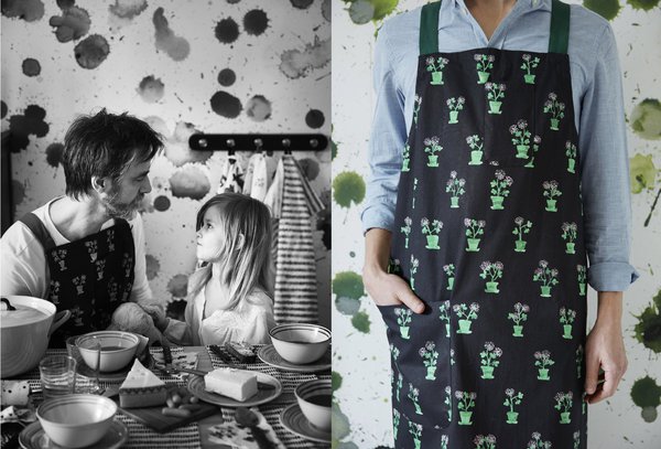 Pratique. Charmants motifs, entre ville et campagne, pour ce tablier de cuisine ou pour le  jardinage. Tablier de cuisine en coton, collection Sällskap édition limitée, 7,90 €, Ikea.