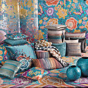 Le turquoise, coloris phare de la marque, est repris pour la nouvelle collection 2016. Collection Oriental Garden, Missoni Home.
