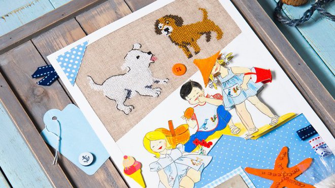 Jeux de plage, façon page de scrapbooking.