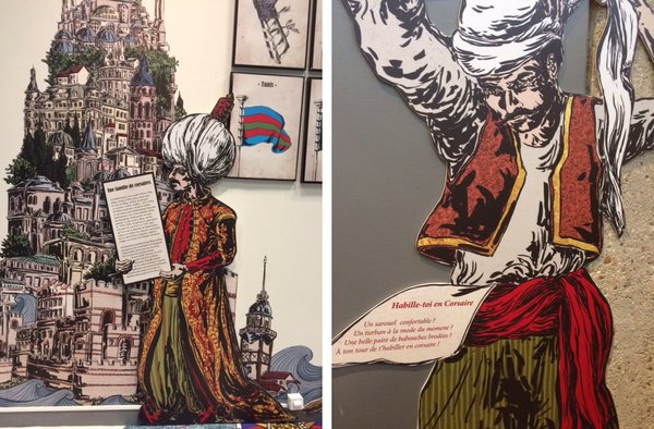 A gauche: dans la famille des corsaires je demande ...le père ! A droite: une invitation à se travestir avec la malle aux déguisements...