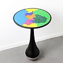 14 Billion Years, guéridon au plateau composé d’un assemblage de résine avec gravure (Diam. 50 x H 75 cm). Création Bovy Bemberg, 2016. Edition limitée de 8 pièces + 3 épreuves d’artiste + 1 prototype.