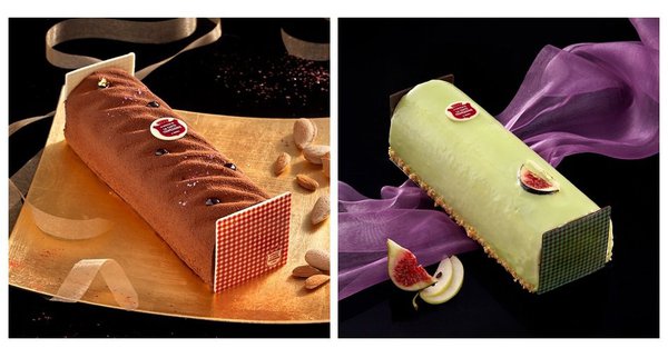 A gauche, la Bûche Croustillante, et à droite la Bûche Pomme-Figue.