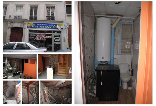 Avant travaux. Quelques vues de l’ancien institut de beauté et les toilettes du local original.