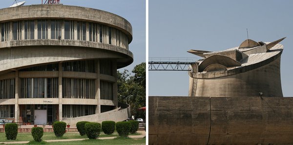 Palais de l’Assemblée et cantine de l’Université à Chandigarh.