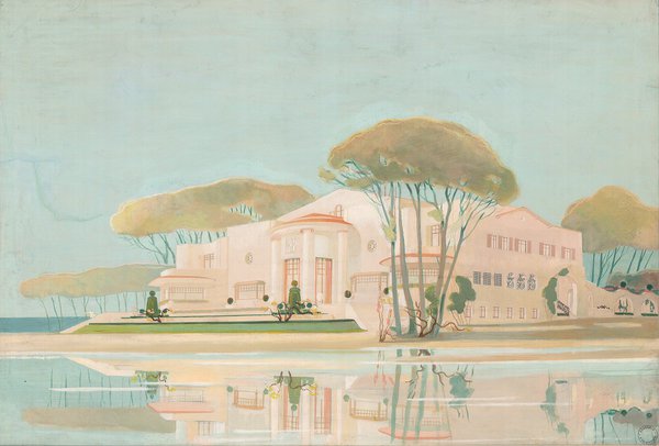 Villa Téthys, lieu-dit de Pyla-sur-Mer (Gironde, France), La Teste-de-Buch : perspective de la façade sur la mer, Roger-Henri Expert. Gouache sur carton, 1927.