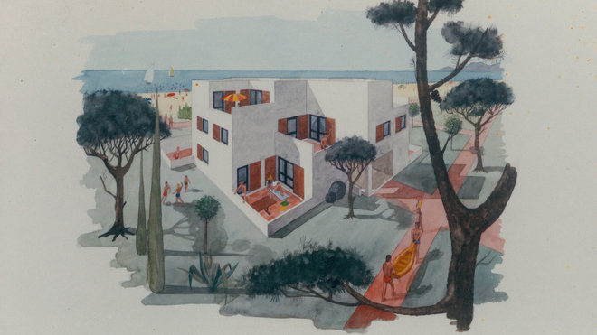Études typologiques pour des logements de vacances, vue d’une villa, Georges Candilis, 1960-1973. Études typologiques pour des logements de vacances, vue d’une villa, Georges Candilis, 1960-1973.