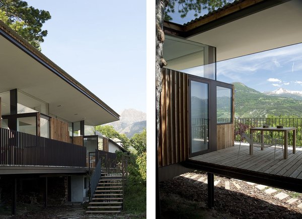 La position de la maison permet le dialogue avec le grand paysage, en échappant aux obstacles visuels des maisons voisines et en conservant les grands arbres du site au cœur du projet.