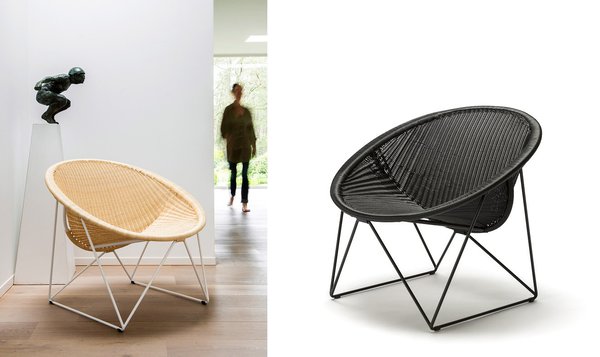 Géométrie des formes, harmonie de la matière… Chaque détail compte et joue avec la simplicité de la technique du tressage sur une structure en acier. Fauteuil C317, noir, anthracite ou naturel, 585 €.