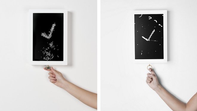A la manière d’un tableau abstrait, horloge digitale Rewind (n°2), création Pauline Saglio, 2013.