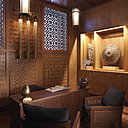 Des panneaux ajourés dessinent une certaine intimité rappelant les moucharabiehs de la tradition orientale.