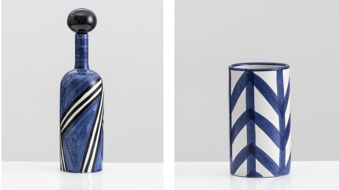 L’esprit de Livio de Simone se poursuit sur les céramiques créées à partir des dessins des tissus Tria et Chi. L’esprit de Livio de Simone se poursuit sur les céramiques créées à partir des dessins des tissus Tria et Chi.