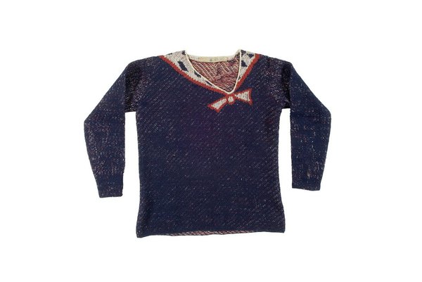 Elsa Schiaparelli, Sweater, 1928, collection janvier 1928, laine, tricot jacquard à motif placé en trompe-l’œil.