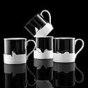 Chaque tasse reprend en silhouette une œuvre architecturale de Zaha Hadid : le centre culturel à Bakou, le musée Riverside à Glasgow, la Serpentine Gallery à Londres, le centre aquatique à Londres. Icon, porcelaine fine noir et blanc.