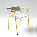 Géométrisante, chaise de jardin Cerbère en acier de section carrée, cintré et soudé, création et fabrication Ateliers J et J.