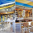 Le bar est désormais plus fonctionnel avec des tabourets pour s’asseoir et consommer et s’intègre parfaitement dans l’architecture de la grande salle.