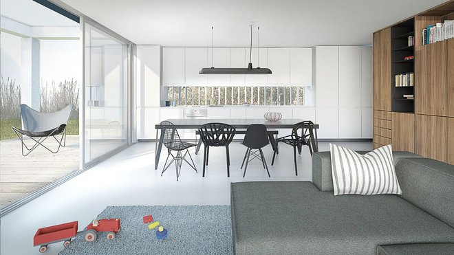 Le dessin du projet a été travaillé de manière à donner une réelle impression de légèreté comme en lévitation au-dessus du jardin.