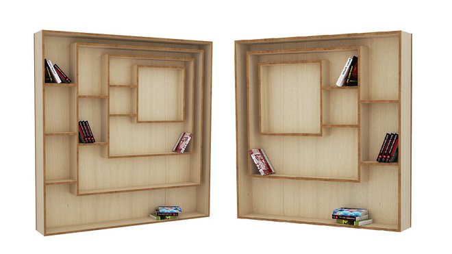 Composée de 2 à 5 modules carrés et homothétiques, bibliothèques « Carrée » en multiplis de bouleau, chêne, noyer ou MDF finition laquée. 4 tailles avec profondeur de 12 à 27 cm. A partir de 104 cm de longueur. Création Hubert de Malherbe pour Malherbe Edition, à partir de 310 €.