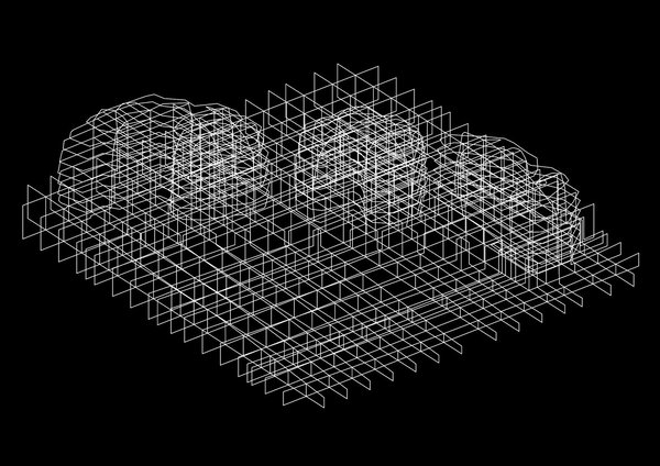 Les formes minérales des logements sociaux de l’ancien site de l’Hôpital Hérold sont à la fois le résultat des contraintes du site et d’une structure matricielle générée par une grille irrégulière sur le plancher. L'organisation des plans verticaux orthogonaux est le résultat de cette grille et de la limitation du territoire.