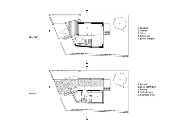 Au rez-de-chaussée, la pièce-à-vivre offre un espace convivial et ouvert. Au niveau inférieur, on a aménagé une chambre d’ami avec sa salle de bains.