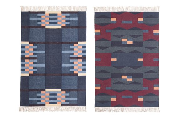 Les créations textiles des designers suédois sont uniques et fabriquées selon un procédé artisanal de tissage sur métier manuel et de colorations subtiles avec des pigments naturels. Tapis Ostra, création Studio Oyyo.