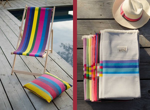 Au bord de la piscine ou pour le bain, la collection Belize décline une palette de coloris toute en rayures multicolores.
