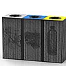 Les corbeilles en acier Cinobjets Tri sont imaginées par le designer Franck Magné et la marque Objets Publics/SAG France, afin de trier les déchets de façon pédagogique. Les images sur les corbeilles sont tramées pour visualiser la seconde vie possible des déchets.