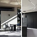 A l’intérieur de l’extension, les couleurs dessinent un espace de vie graphique, noir, blanc et gris. Réalisation de Dank Architectes à Caluire et Cuire, près de Lyon.