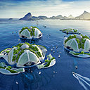 Le village Aequorea, au large de la côte de Rio de Janeiro, revisite le thème de la cité marine : la forme des bâtiments flottants est inspirée des méduses et les matériaux  imprimés 3D sont composés d’algoplast, un mélange d’algues et de déchets du 7ème continent, un amas de rebuts plastiques situé dans le Pacifique Nord.