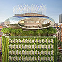 Métamorphose fleurie du Centre Botanique à Bruxelles, construit en 1977, pour mettre en relief sa situation proche du jardin botanique. Au sommet de ces 274 anciens modules en béton, une "Chrysalide" en bois et en acier déploie ses courbes pour offrir une vue panoramique aux locataires et aux visiteurs, tout en faisant écho à la grande voile circulaire conçu par Xaveer De Geyter qui couvre maintenant la place Rogier, située à proximité.