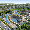 Dans le cadre du projet de la Citta della Scienza, à Rome, les avenues existantes bordées d'arbres sont conservées, comme des empreintes digitales du passé, et les enveloppes des bâtiments industriels préexistants sont transformées en magnifiques lofts. La plupart des résidences et des espaces commerciaux sont alignés le long du bord du site pour donner forme et cohérence au grand bloc d'origine.