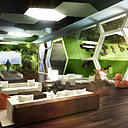 Les murs du Dragonfly à New-York forment une «double-peau» en résille de nid d'abeille qui exploite au maximum l'énergie solaire passive en accumulant l'air chaud l'hiver et en rafraichissant l'atmosphère par ventilation naturelle et par évapotranspiration des plantes l'été. Chaque mur et chaque plafond est métamorphosé en potager tridimensionnel. Les façades intérieures des logements et des bureaux offrent des balcons hydroponiques à section hexagonale multipliant les couches de cultures par étage.