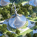 Baptisés Flavours Orchard, ces orques d’arômes situés à Kumming dans la province du Yunnan en Chine composent 45 villas énergétiques BEPOS dans un immense jardin communautaire de vergers gastronomiques intégrant un Smart Grid autogéré par les jardiniers-habitants et les participants au projet. Elles sont subdivisés en trois typologies, dont 15 villas dites “Mountain” qui s’ouvrent à 180 degrés pour suivre le chemin du soleil.