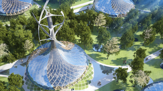 Baptisés Flavours Orchard, ces orques d’arômes situés à Kumming dans la province du Yunnan en Chine composent 45 villas énergétiques BEPOS dans un immense jardin communautaire de vergers gastronomiques intégrant un Smart Grid autogéré par les jardiniers-habitants et les participants au projet. Elles sont subdivisés en trois typologies, dont 15 villas dites “Mountain” qui s’ouvrent à 180 degrés pour suivre le chemin du soleil.