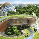 Ensemble des villas Flavours Orchard à Kumming Rubans sans fin dit “Mobius”, villas “Shell” et villas “Mountain” découpent en 3 éco-districts ce village communautaire imaginées dans la province du Yunnan en Chine.